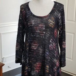 Nally & Millie Light Sweater Tunic Four Point Shark Bite Hem Sheer Sleeve Medium